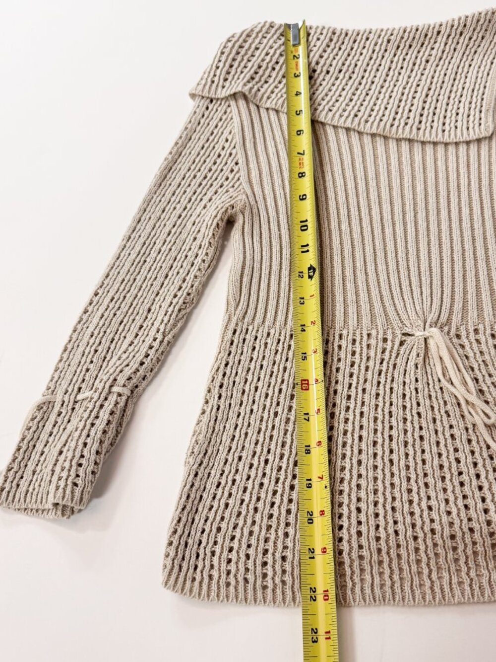 Vintage Y2K Rave Brand Beige Open Knit Cowl Neck Sweater Boho Whimsigoth Medium - Picture 8 of 11